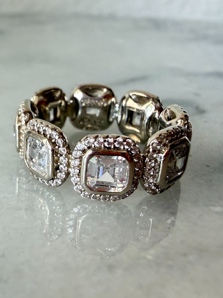 925 Diamonique X Jennifer Miller Asscher Cut Halo Eternity Band Ring 5.25